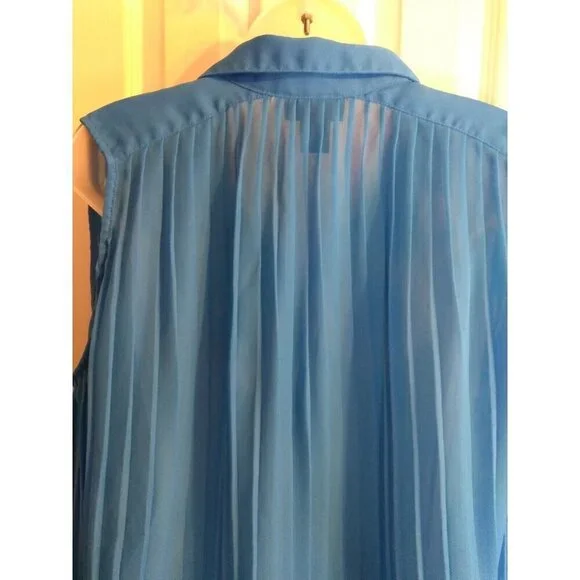Lane Bryant Top Blue Semi Sheer Sleeveless Pleated Hidden Button Up Sz 24 - Picture 5 of 8